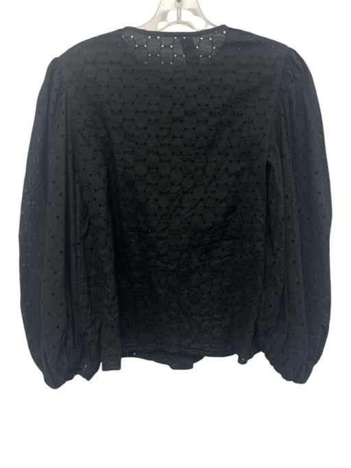 Anna October Size Small Black Cotton Long puff sleeve Eyelet Button Front Top Black / Small