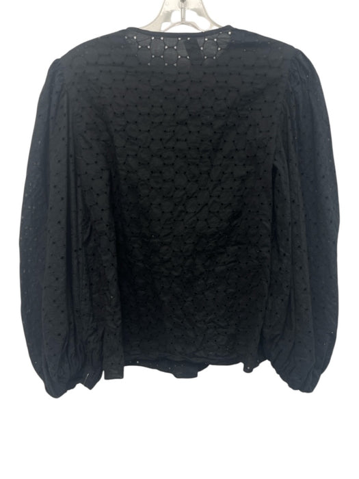 Anna October Size Small Black Cotton Long puff sleeve Eyelet Button Front Top Black / Small