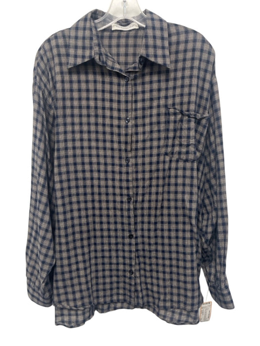 The Frankie Shop Size Est XS Navy Blue & Beige Cotton Button Front Plaid Top Navy Blue & Beige / Est XS
