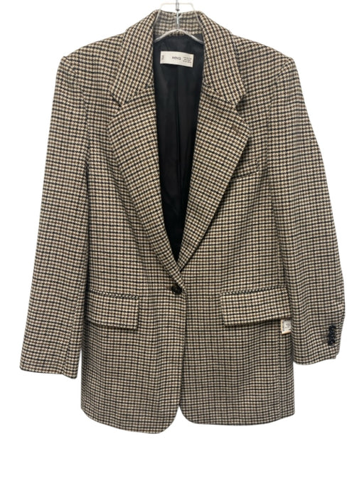 MNG Size XXS Black, Beige, Brown Polyester Blend One Button Houndstooth Jacket Black, Beige, Brown / XXS