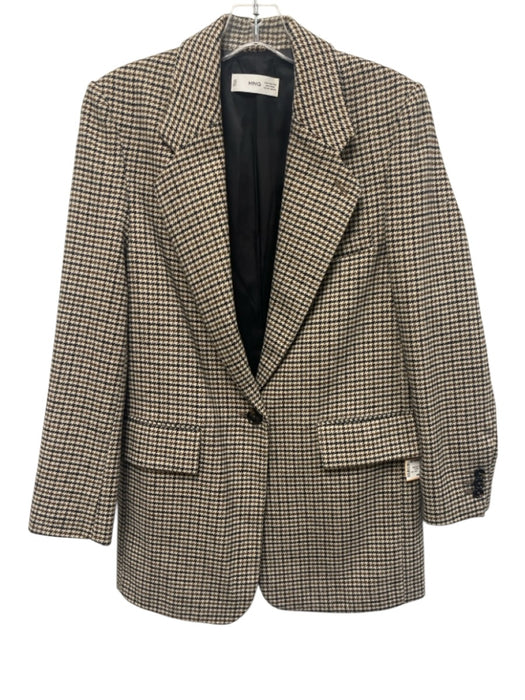 MNG Size XXS Black, Beige, Brown Polyester Blend One Button Houndstooth Jacket Black, Beige, Brown / XXS