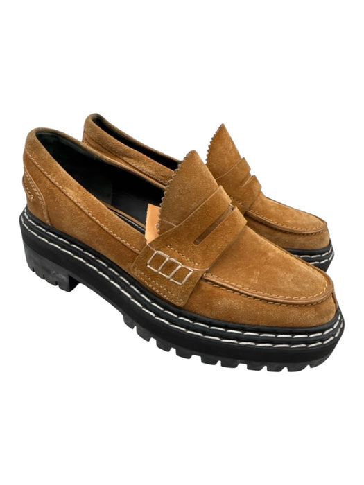 Proenza Schouler Shoe Size 37.5 Brown Leather Upper Almond Toe Lug Sole Loafers Brown / 37.5