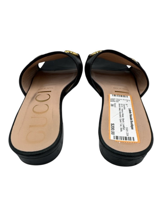 Gucci Shoe Size 38 Black Leather Block Heel Horsebit Open Toe Slide Sandals Black / 38