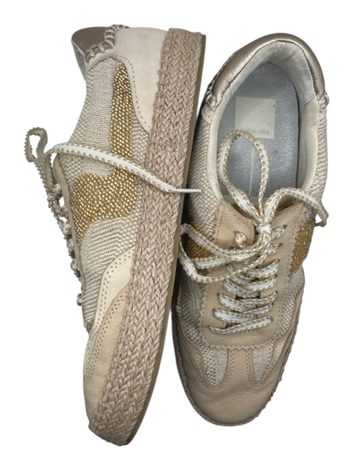 Dolce Vita Shoe Size 8.5 Tan & Rose Gold Canvas & Leather Beaded Detail Sneakers Tan & Rose Gold / 8.5