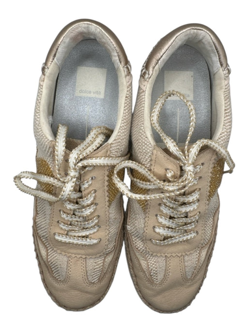 Dolce Vita Shoe Size 8.5 Tan & Rose Gold Canvas & Leather Beaded Detail Sneakers Tan & Rose Gold / 8.5