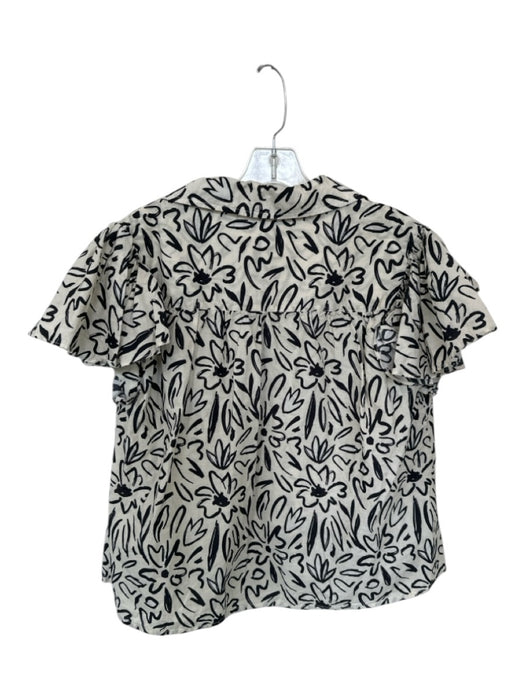 Elizabeth James the Label Size M Bone & Black Cotton Short Sleeve Flowers Top Bone & Black / M