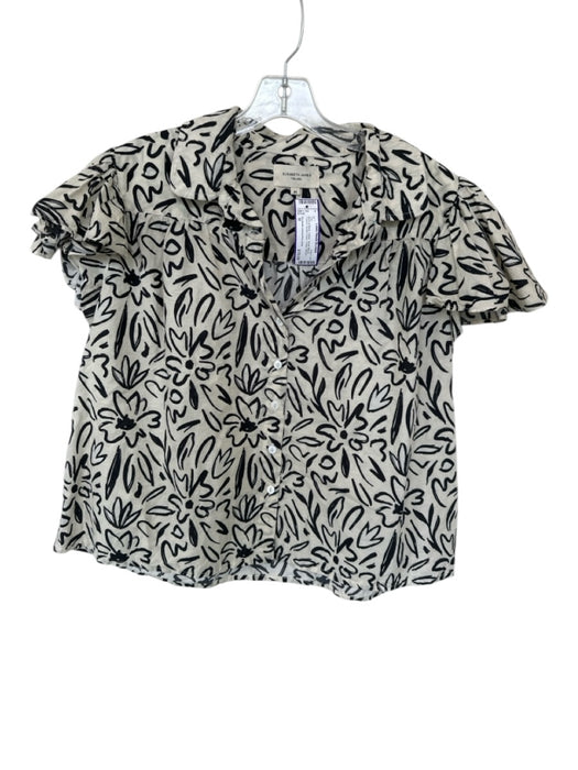 Elizabeth James the Label Size M Bone & Black Cotton Short Sleeve Flowers Top Bone & Black / M