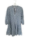 Lake Size M White & Blue Cotton Long Sleeve Flowers Drop Waist Collar Dress White & Blue / M