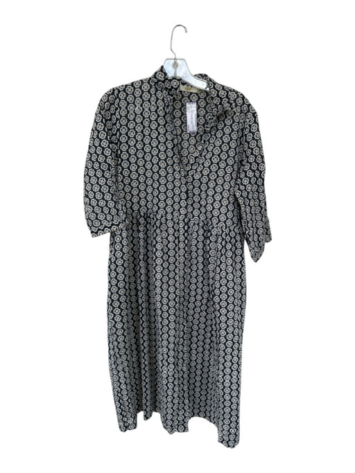 Dolma Size L Black & Tan Cotton Long Sleeve Print Collar Button Down Dress Black & Tan / L