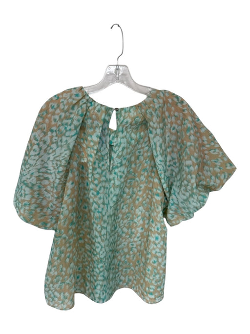 Tanya Taylor Size L Teal & Tan Polyester 3/4 Balloon Sleeve Animal Print Top Teal & Tan / L