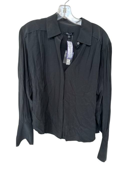 Madewell Size M Black Viscose Blend Long Sleeve Collar Button Down Top Black / M