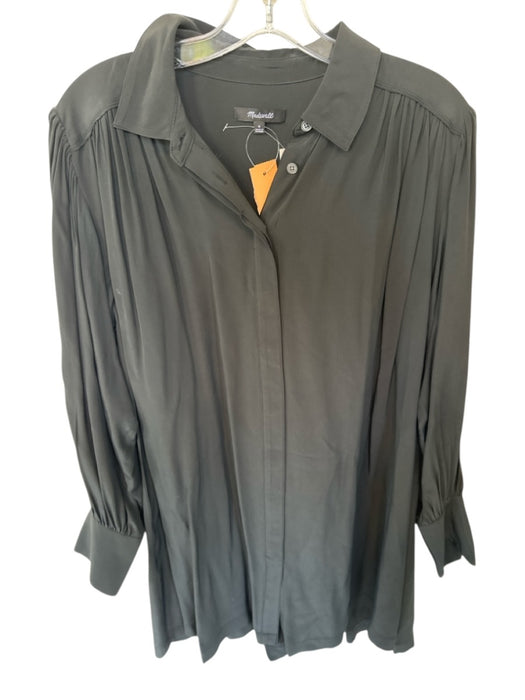 Madewell Size M Black Acetate Blend Mini Silky Button Up Long Sleeve Dress Black / M