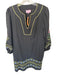 Entro Size Large Black & Multi Rayon Blend Embroidered Mini Puff Sleeve Dress Black & Multi / Large