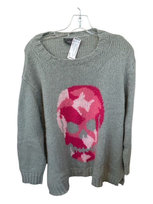 Wooden Ships Size S/M gray & pink Mohair Blend Knit Skull Long Sleeve Sweater gray & pink / S/M