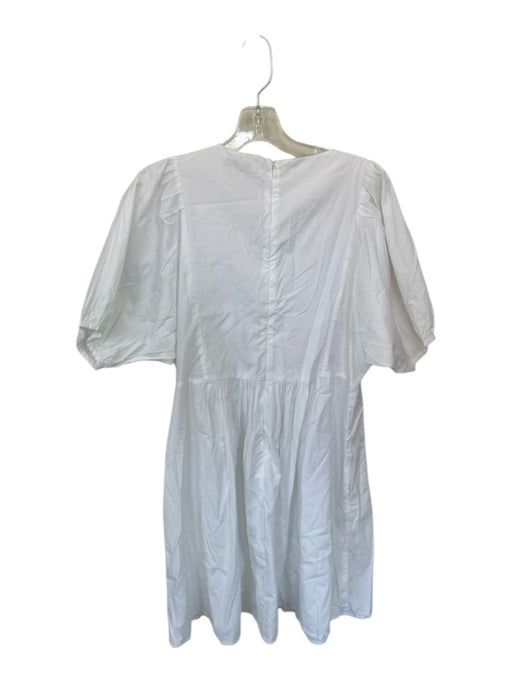 Madewell Size M White & Rust Brown Cotton Short Balloon Sleeve V Neck Dress White & Rust Brown / M