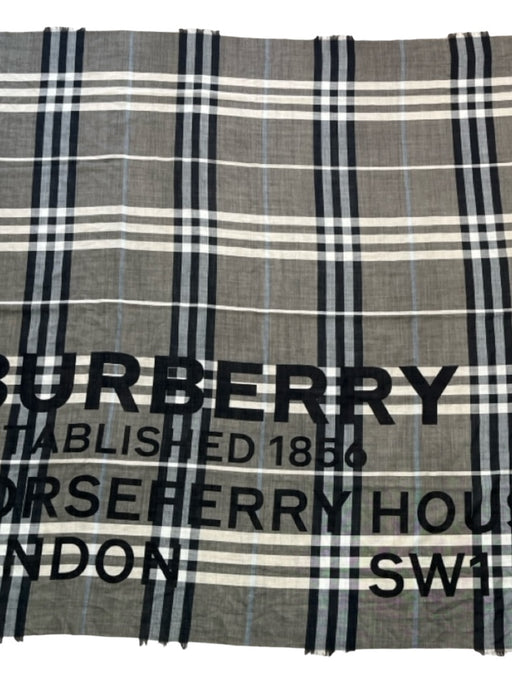 Burberry Cream, Black & Gray Wool Frayed Edges Text Print scarf Cream, Black & Gray / XL