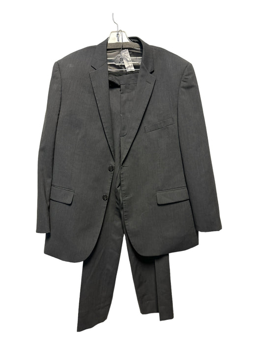 Grey Wool Striping Single Breasted Men's Suit 43R