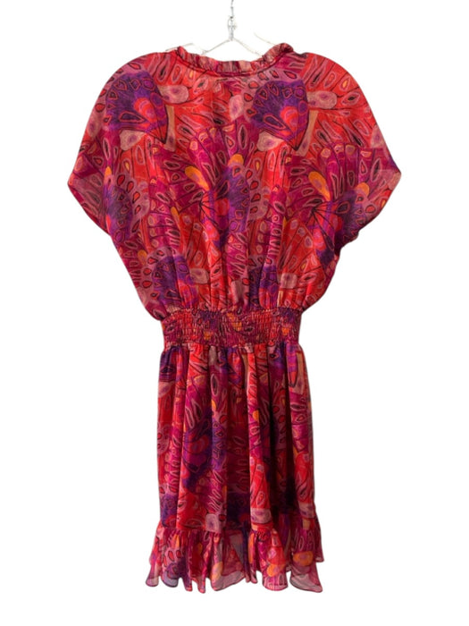 Misa Size S Red, Purple & Black Polyester Abstract Print Tassel V Neck Dress Red, Purple & Black / S