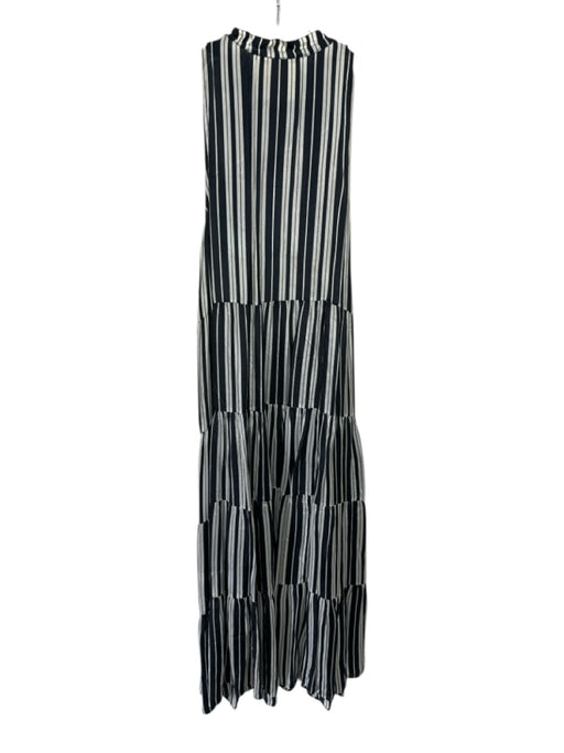 Figue Size XS Black & White Viscose Striped Sleeveless Tassel V Neck Dress Black & White / XS