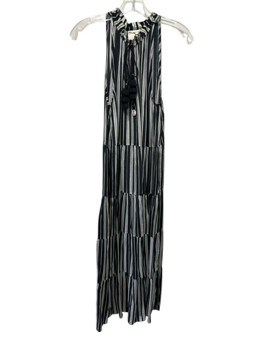 Figue Size XS Black & White Viscose Striped Sleeveless Tassel V Neck Dress Black & White / XS