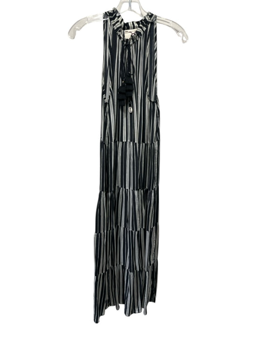 Figue Size XS Black & White Viscose Striped Sleeveless Tassel V Neck Dress Black & White / XS