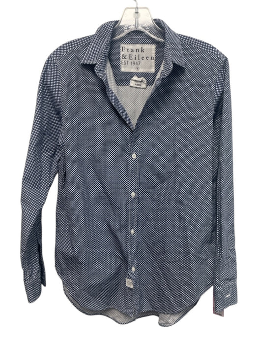 Frank & Eileen Size S Navy Blue & White Cotton Long Sleeve Polka Dot Shirt Top Navy Blue & White / S