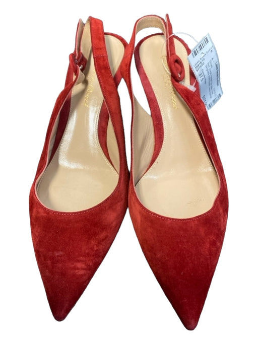 Gianvito Rossi Shoe Size 37.5 Red Suede Pointed Toe Kitten Heel Slingback Shoes Red / 37.5