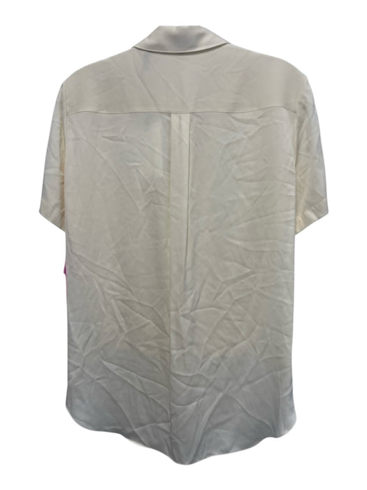 Theory Size S Cream White Silk Blend Short Sleeve Knot Front Button Up Shirt Top Cream White / S