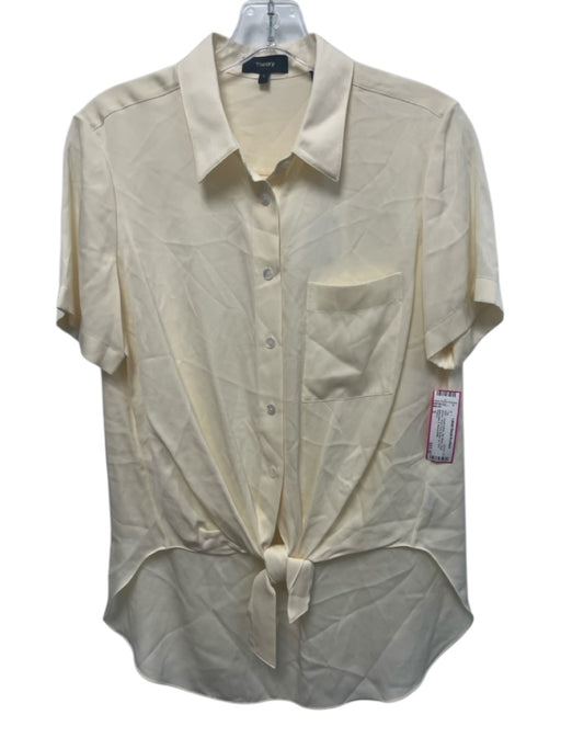 Theory Size S Cream White Silk Blend Short Sleeve Knot Front Button Up Shirt Top Cream White / S