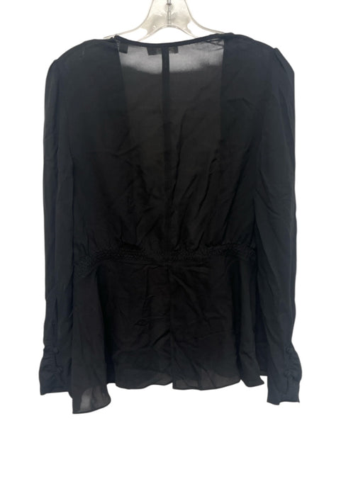 A.L.C. Size 10 Black Silk Long Sleeve Wrap Shirred Sheer Top Black / 10