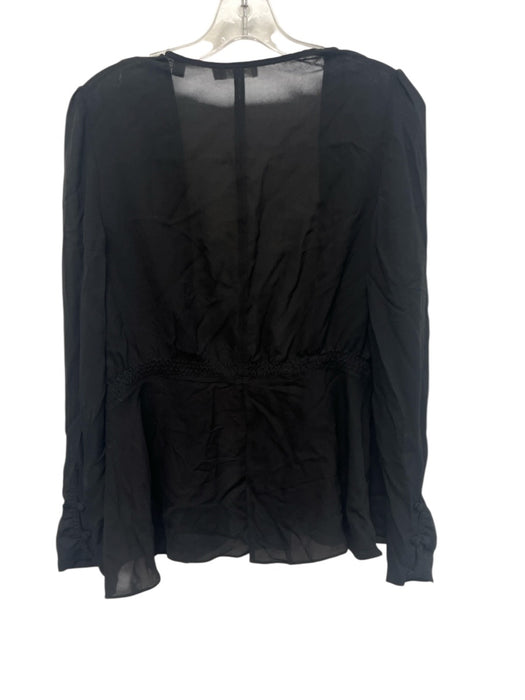 A.L.C. Size 10 Black Silk Long Sleeve Wrap Shirred Sheer Top Black / 10