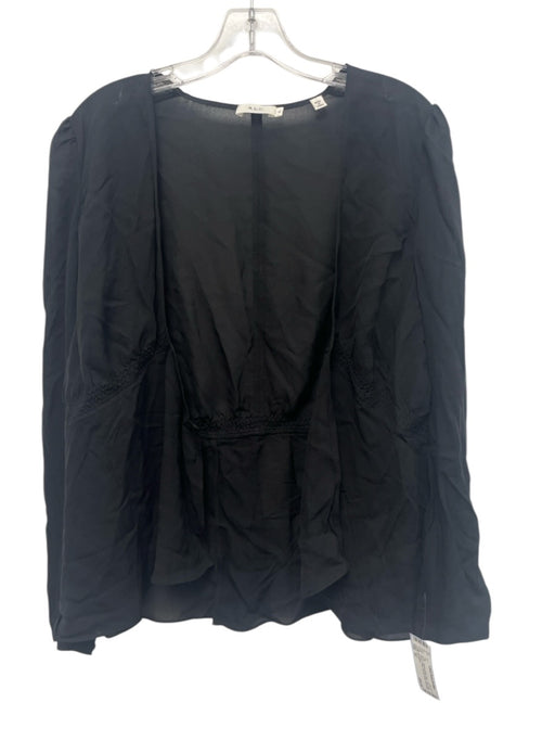 A.L.C. Size 10 Black Silk Long Sleeve Wrap Shirred Sheer Top Black / 10
