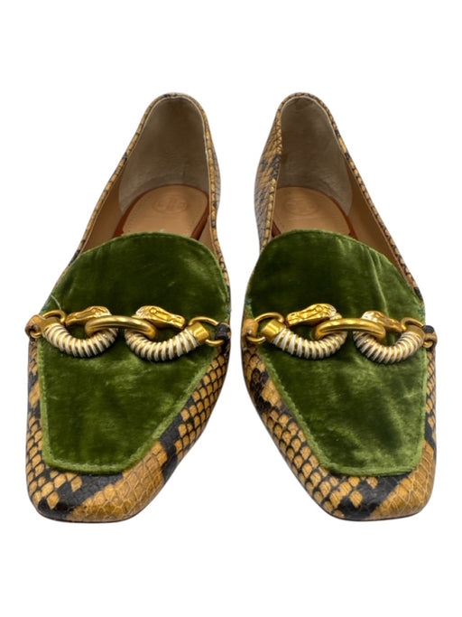 Tory Burch Shoe Size 7 Yellow & Green Leather Square Toe Gold Hardware Loafers Yellow & Green / 7