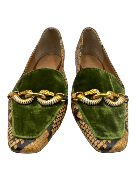 Tory Burch Shoe Size 7 Yellow & Green Leather Square Toe Gold Hardware Loafers Yellow & Green / 7
