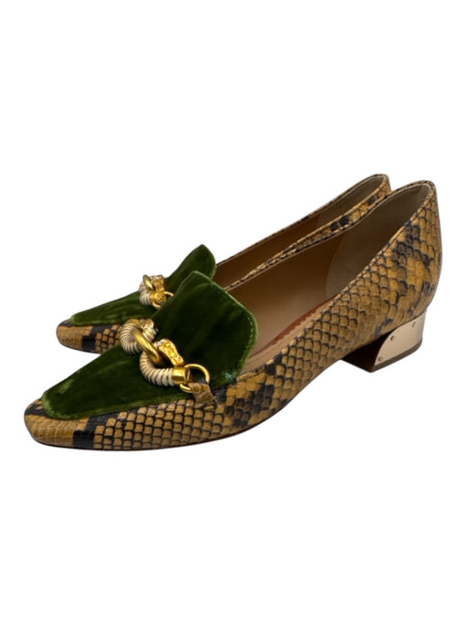 Tory Burch Shoe Size 7 Yellow & Green Leather Square Toe Gold Hardware Loafers Yellow & Green / 7