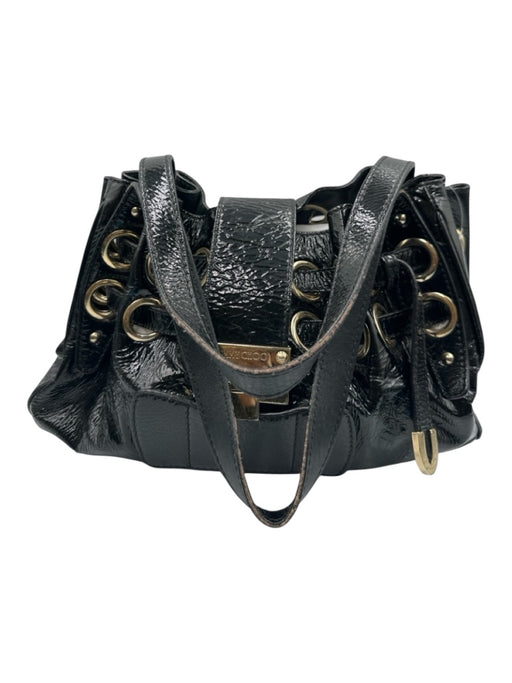 Jimmy Choo Black Patent Leather Gold hardware Logo Lock Clasp Bucket Bag Black / Medium
