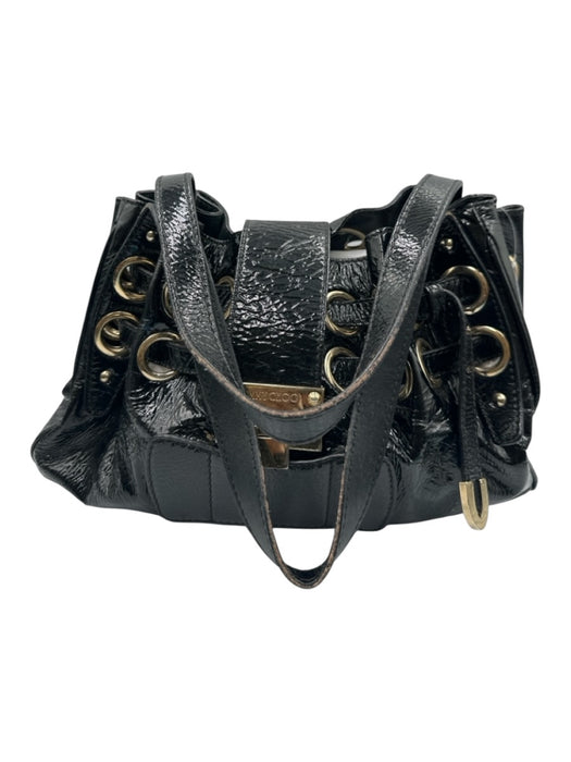 Jimmy Choo Black Patent Leather Gold hardware Logo Lock Clasp Bucket Bag Black / Medium