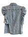 Frame Size XS Light Wash Cotton Denim Collared Button Up 1/2 sleeve Gathered Top Light Wash / XS