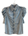 Frame Size XS Light Wash Cotton Denim Collared Button Up 1/2 sleeve Gathered Top Light Wash / XS