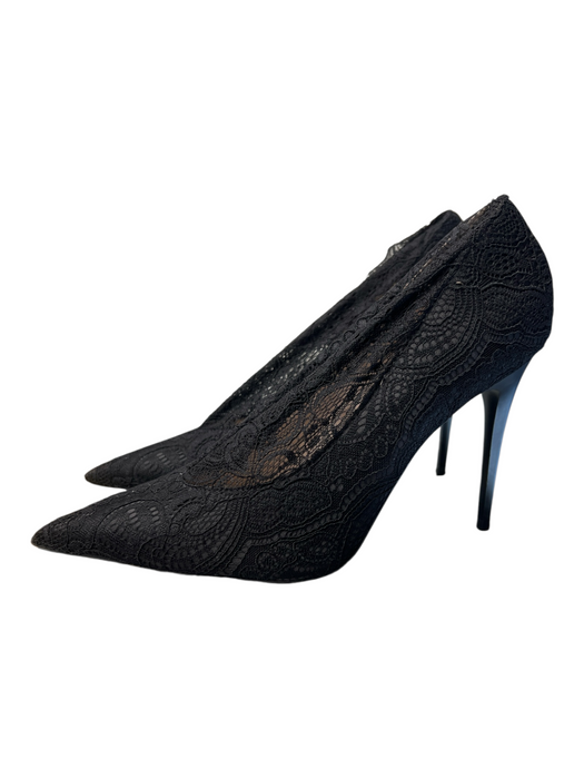 Zara Basic Shoe Size 40 Black Fabric Pointed Toe Lace Overlay Stiletto Shoes Black / 40