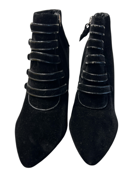Neiman Marcus Shoe Size 9 Black Velvet Pointed Toe Side Zip Front Strap Booties Black / 9