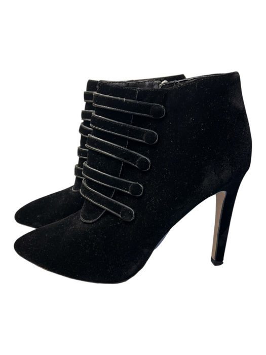Neiman Marcus Shoe Size 9 Black Velvet Pointed Toe Side Zip Front Strap Booties Black / 9