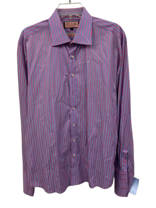 Thomas Pink Size 17.5 Blue & Pink Cotton Striped Button Up Long Sleeve Shirt Blue & Pink / 17.5