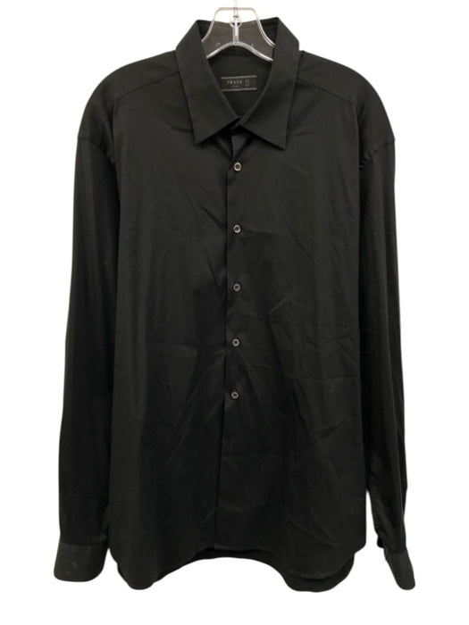 Prada Size 17.5 Black Cotton Solid Button Up Spread Collar Long Sleeve Shirt Black / 17.5