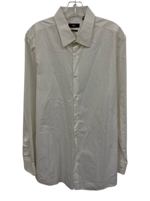 Boss Size 17.5 White Cotton Solid Button Up Spread Collar Long Sleeve Shirt White / 17.5