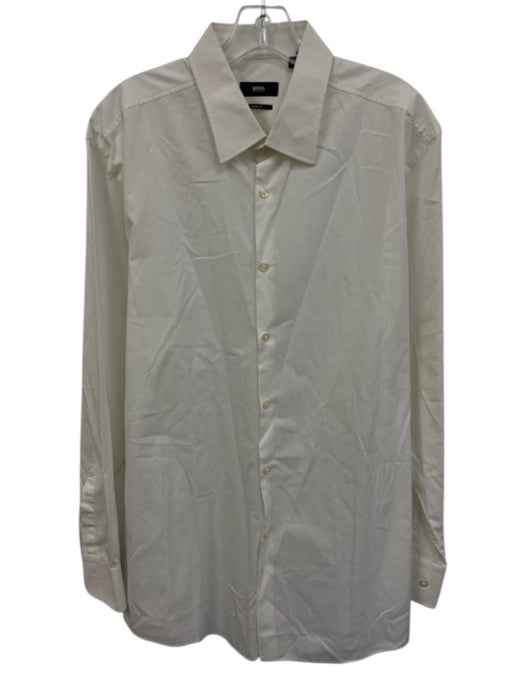 Boss Size 17.5 White Cotton Solid Button Up Spread Collar Long Sleeve Shirt White / 17.5