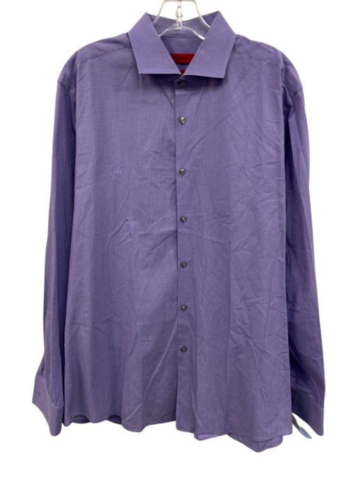 Hugo Boss Size 17.5 Purple & White Cotton Grid Button Up Men's Long Sleeve Shirt Purple & White / 17.5