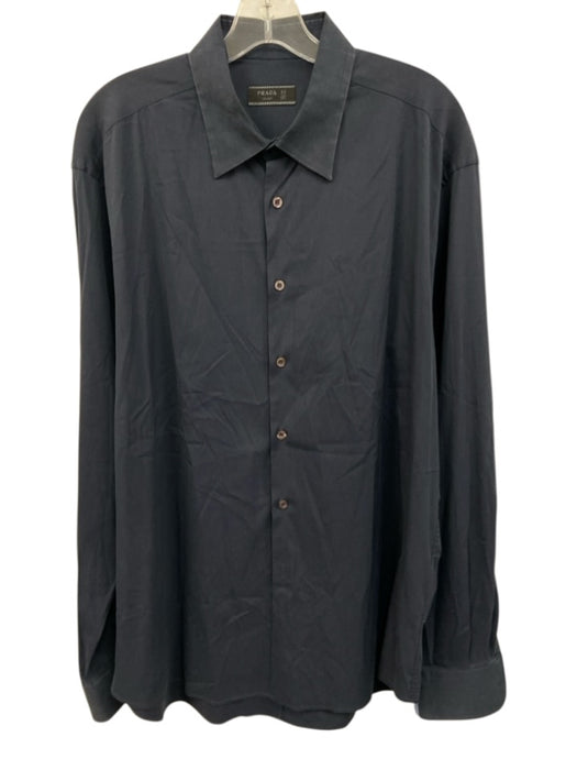Prada AS IS Size 17.5 Blue Cotton Solid Button Up Men's Long Sleeve Shirt Blue / 17.5