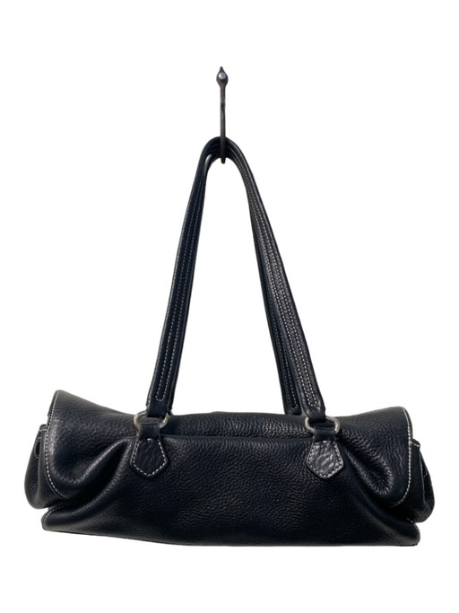 Prada Black Leather Buckle Detail Hand Strap Flap Closure Seam Detail Bag Black / M