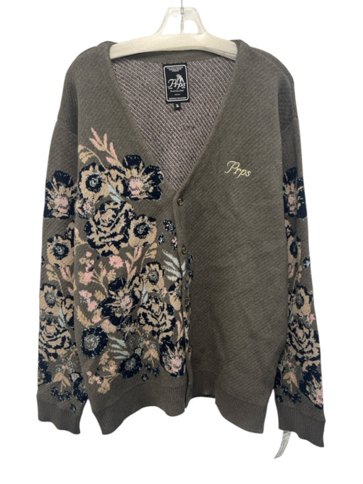 PRPS Size Large Green, Blue, Beige Viscose Blend Long Sleeve Floral Cardigan Green, Blue, Beige / Large